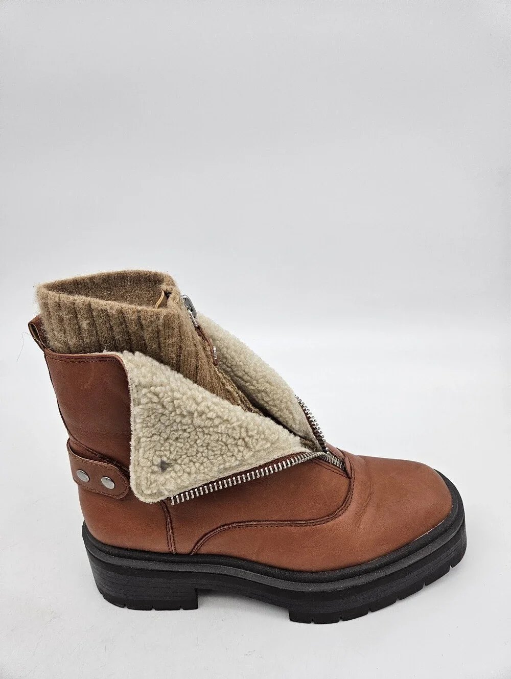 The Sam Edelman Jacquie 2 Sherpa Genuine Leather Ankle Boots in women's size 9M